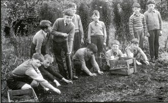 Pupils in the garden at Largy Primary School, 1962