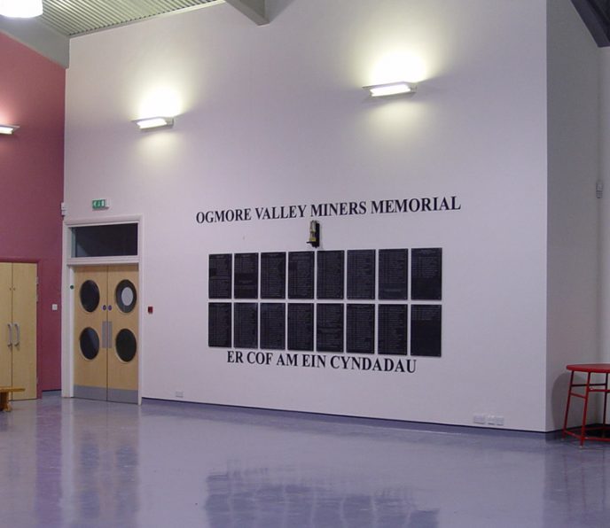 The finished Memorial in the Main Hall of Ogmore Vale Primary School.