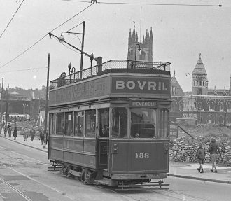 WMN-1-1-1_Last_Tram_in_Plymouth,_1945,_Old_Town_Street Last Tram, Old Town St, Plymouth 1945