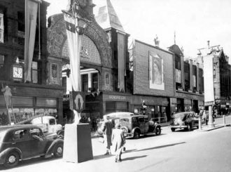 Entrance to the Victoria Arcade, decorated for the Coronation celebrations, 1953