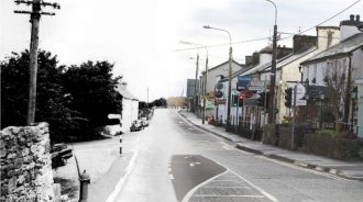 Two photos of Moycullen Village merged to reflect the passage of time | © Moycullen Heritage