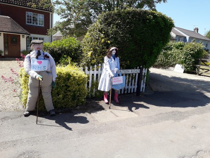 Bert has a new lady friend Victoria (Vicki) keeping her social distance in Station Rd May 2020 | Image courtesy of Harston History and Hilary Roadley