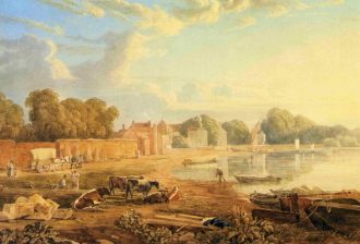 Watercolour of the Thames Bank at Mortlake